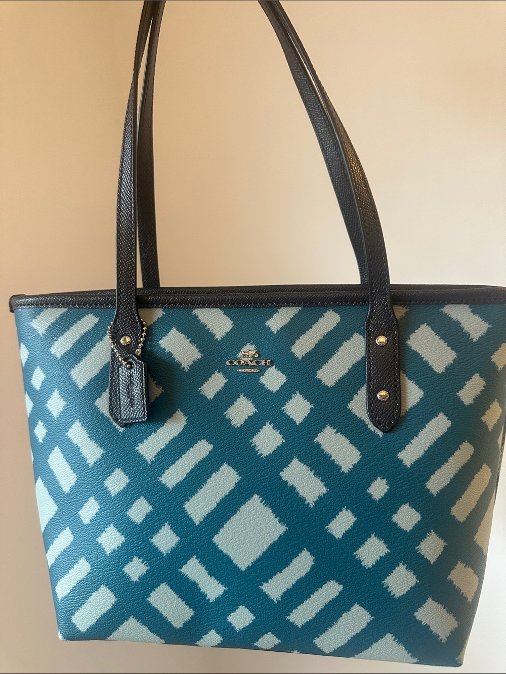 Coach City Zip Tote Wild Plaid Print